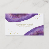 Waterverf Paars en Faux Gold Geode Visitekaartje (Voorkant)