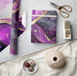 Waterverf Paars en Goud Glitter Alcoholinkt Cadeaupapier