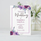 Waterverf paars en maave floral bruiloft invita kaart (Staand voorkant)