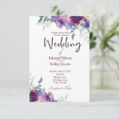 Waterverf paars en maave floral bruiloft invita kaart (Staand voorkant)