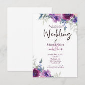 Waterverf paars en maave floral bruiloft invita kaart (Voorkant / Achterkant)