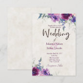 Waterverf paars en maave floral bruiloft invita kaart (Voorkant / Achterkant)