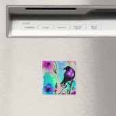 Waterverf Paars en zwarte vogel Magneet (Insitu (Vaatwasser))