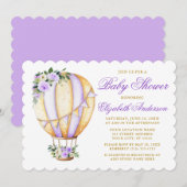 Waterverf Paars Floral Baby shower Luchtballon Kaart (Voorkant / Achterkant)