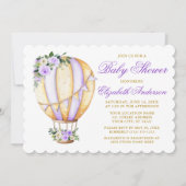 Waterverf Paars Floral Baby shower Luchtballon Kaart (Voorkant)