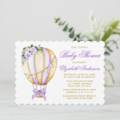 Waterverf Paars Floral Ballon Bow Baby shower Kaart (Staand voorkant)