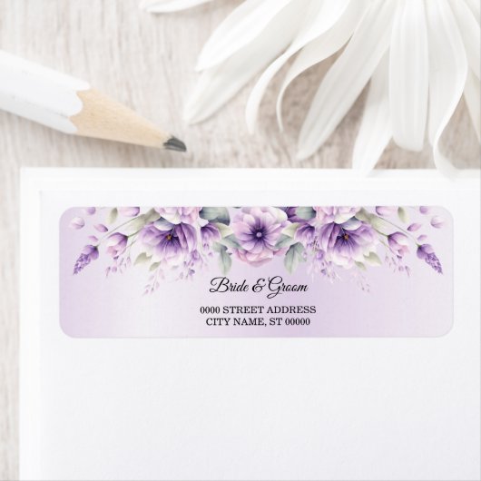Waterverf Paars Floral Return Address Label (Insitu)