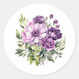 Waterverf Paars Flowers Ronde Sticker