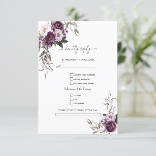 Waterverf Paars Flowers Song Request Wedding RSVP Kaartje