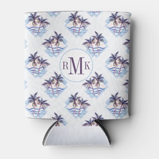 Waterverf Paars Geometrische palmboom Blikjeskoeler (Voorkant)