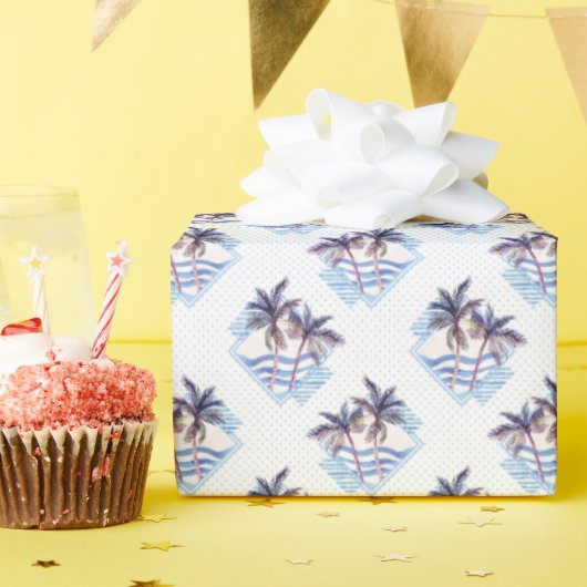 Waterverf Paars Geometrische palmboom Cadeaupapier (Verjaardagsfeest)