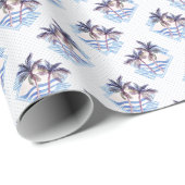 Waterverf Paars Geometrische palmboom Cadeaupapier (Rol Hoek)