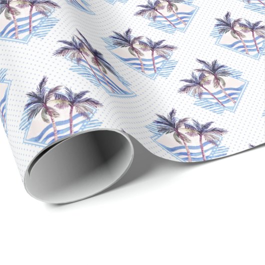 Waterverf Paars Geometrische palmboom Cadeaupapier (Rol Hoek)