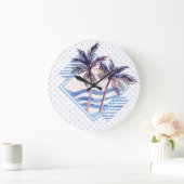 Waterverf Paars Geometrische palmboom Grote Klok (Huis)