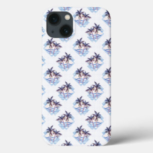 Waterverf Paars Geometrische palmboom Patroon iPhone 13 Hoesje