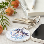 Waterverf Paars Geometrische palmboom Patroon Sleutelhanger (Voorkant Rechts)