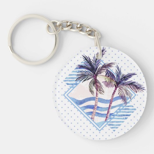 Waterverf Paars Geometrische palmboom Patroon Sleutelhanger (Voorkant)