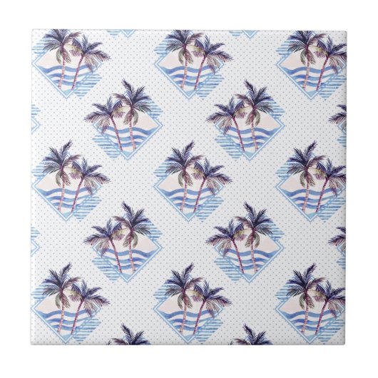 Waterverf Paars Geometrische palmboom Patroon Tegeltje (Voorkant)