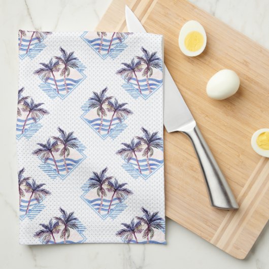 Waterverf Paars Geometrische palmboom Patroon Theedoek (Quarter Fold)