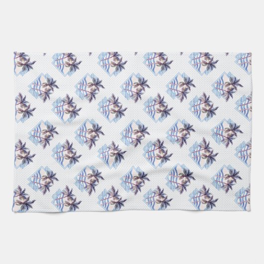 Waterverf Paars Geometrische palmboom Patroon Theedoek (Horizontaal)