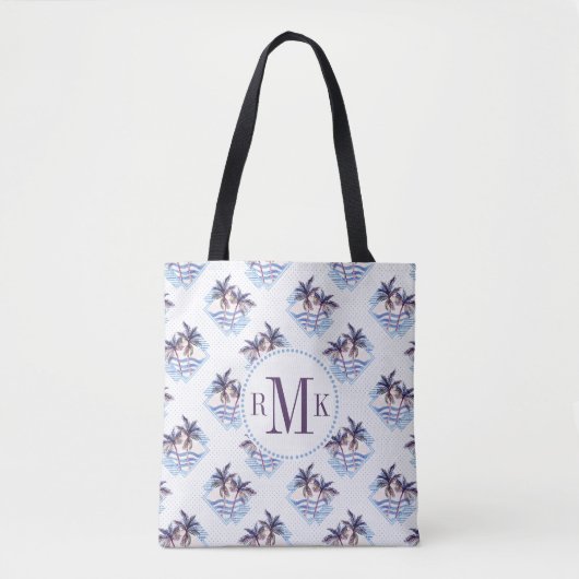 Waterverf Paars Geometrische palmboom Patroon Tote Bag (Voorkant)