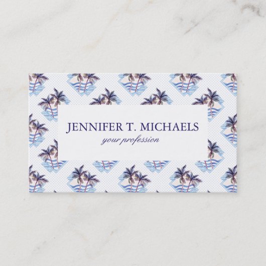 Waterverf Paars Geometrische palmboom Patroon Visitekaartje (Voorkant)