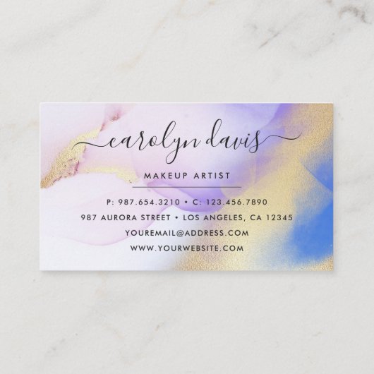 Waterverf Paars Gold Abstract Calligrafie Script Visitekaartje (Achterkant)