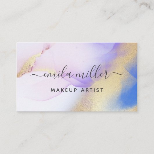 Waterverf Paars Gold Abstract Calligrafie Script Visitekaartje (Voorkant)