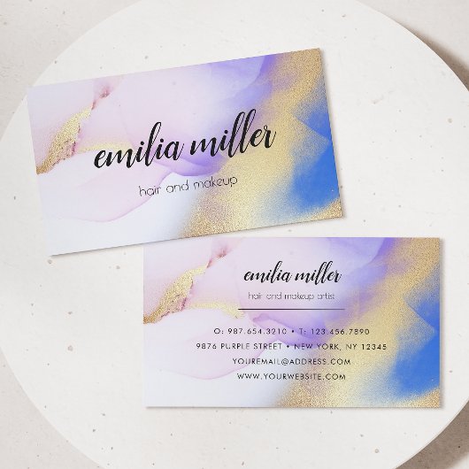 Waterverf Paars Gold Abstract Calligrafie Script Visitekaartje