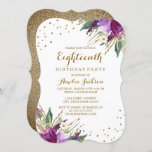 Waterverf Paars Gold Flower 18th Birthday Kaart<br><div class="desc">uitnodigingen van de Floral Birthday Party in de Little Bayleigh Store!</div>