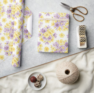Waterverf Paars Goud Bloemig Pastel Bloem Cadeaupapier