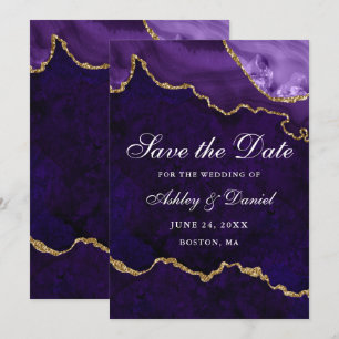 Waterverf Paars Goud Marmer Agaat Geode Save The Date