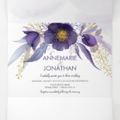 Waterverf Paars goudroze bruinbruin Drieluik Uitnodiging (Binnenkant midden)