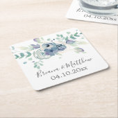 Waterverf Paars-groen Floral Elegant Wedding Kartonnen Onderzetters (Schuin)