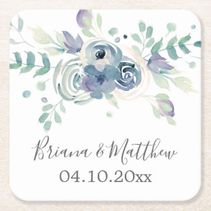 Waterverf Paars-groen Floral Elegant Wedding Kartonnen Onderzetters