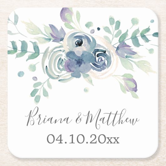 Waterverf Paars-groen Floral Elegant Wedding Kartonnen Onderzetters (Voorkant)