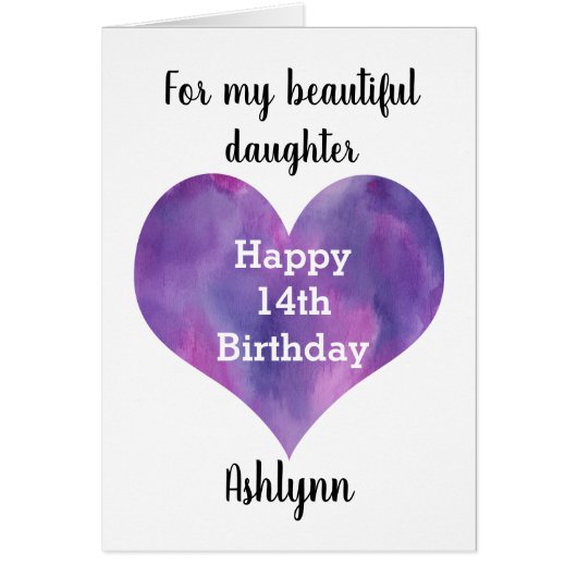 Waterverf Paars hart 14e verjaardag Dochter (Voorkant)