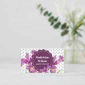 Waterverf Paars Iris Black White Polka Dots Busi Visitekaartje (Staand voorkant)