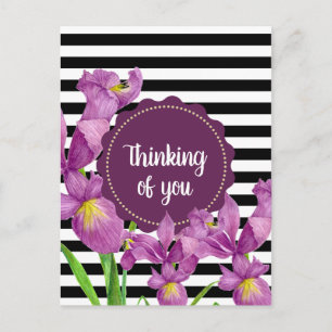 Waterverf Paars Iris Black White Stripes Pattern Briefkaart