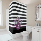 Waterverf Paars Iris Black White Stripes Pattern Douchegordijn (In situ)