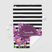 Waterverf Paars Iris Black White Stripes Pattern Golfhanddoek (Insitu)