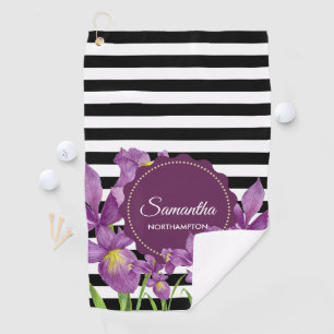 Waterverf Paars Iris Black White Stripes Pattern Golfhanddoek