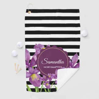 Waterverf Paars Iris Black White Stripes Pattern Golfhanddoek