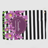 Waterverf Paars Iris Black White Stripes Pattern Golfhanddoek (Horizontaal)