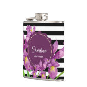 Waterverf Paars Iris Black White Stripes Pattern Heupfles (Links)
