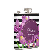 Waterverf Paars Iris Black White Stripes Pattern Heupfles (Rechts)