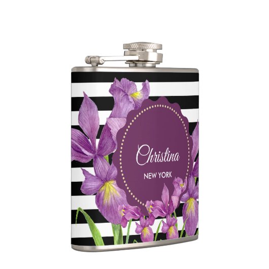 Waterverf Paars Iris Black White Stripes Pattern Heupfles (Rechts)