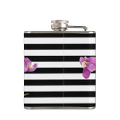 Waterverf Paars Iris Black White Stripes Pattern Heupfles (Achterkant)