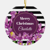 Waterverf Paars Iris Black White Stripes Pattern Keramisch Ornament (Voorkant)