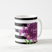Waterverf Paars Iris Black White Stripes Pattern Koffiemok (Voorkant rechts)